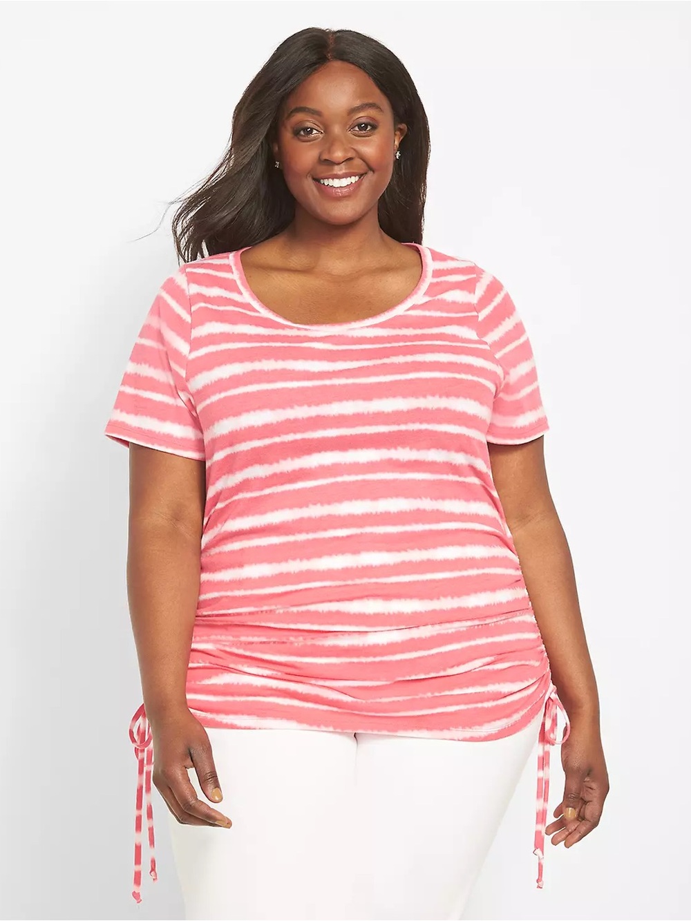 Lane Bryant Classic Short-Sleeve Ruched-Side Tee Pink Tie Dye Stripes 18/20